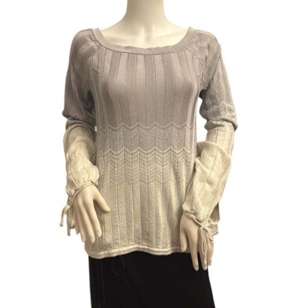 White House Black Market Small Gray Cream Chevron Knit Sweater Boho Preppy - Picture 2 of 9